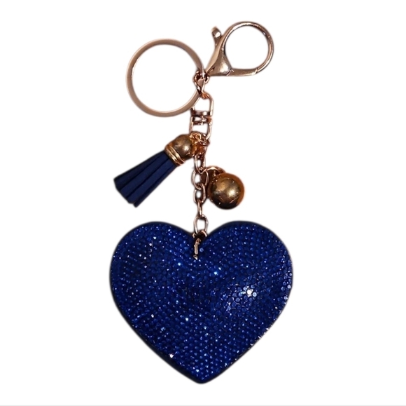 . Accessories - Blue Rhinestone Heart Keychain or Purse Charm with Tassel, NWOT
